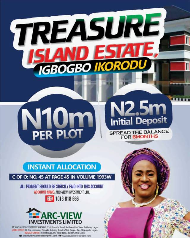 Land In TREASURE ISLAND ESTATE, IGBOGBO - Call 09127857574