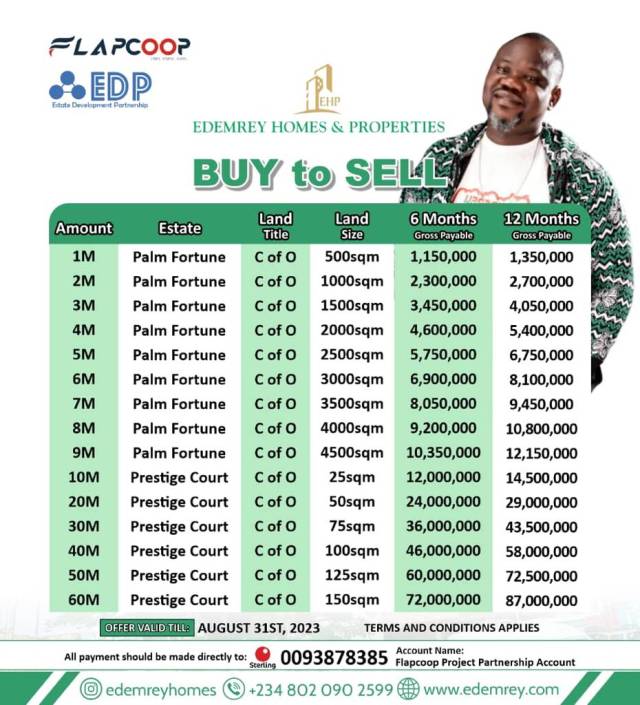 Invest In PRESTIGE COURT And PALM FORTUNE CITY - CALL 08020902599