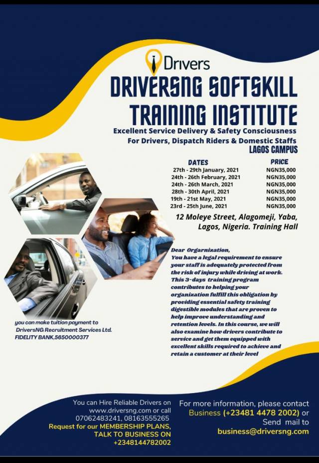 JOIN DRIVERSNG SOFTSKILL TRAINING INSTITUTE - CALL 08144782002