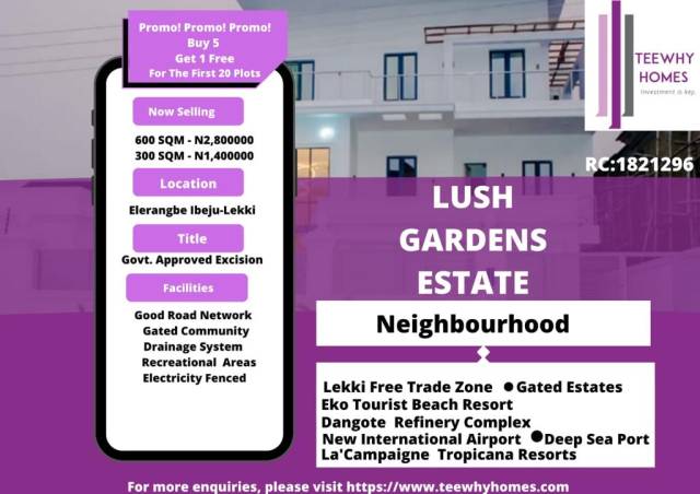 LAND AT LUSH GARDENS ELERANGBE IBEJU LEKKI - CALL 08135924798