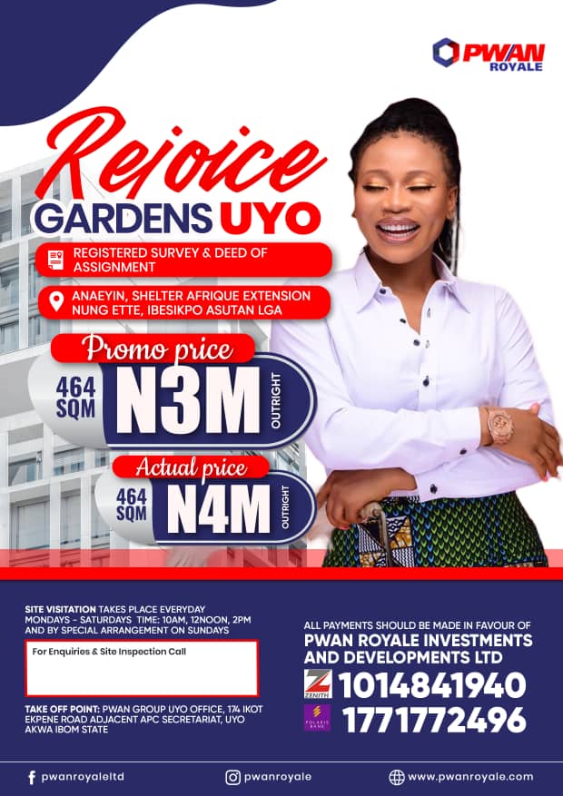 Land For Sale At Rejoice Gardens Uyo - Call 08033004958