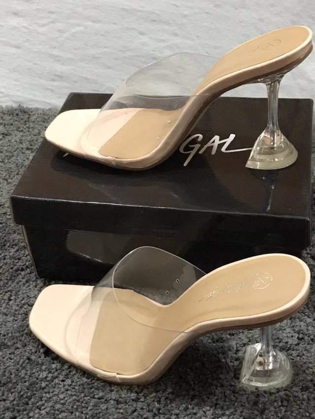 Ladies Perspex Heeled Slippers - Call 07063451944